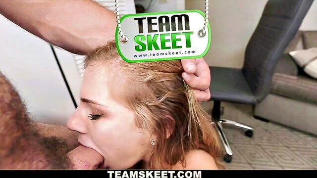 big white cock, blonde teen beauty, curly long hair - blonde gives best blowjob