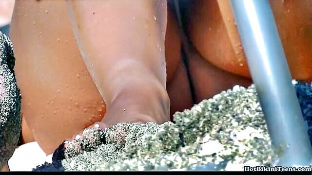 nudist, hairy pussy, nude beach - mature women baring their private parts on a naturist beach for an outdoor adventure