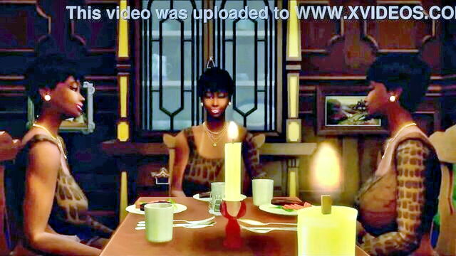 ebony, cumshot, threesome - sims4 threesome ebony trannies