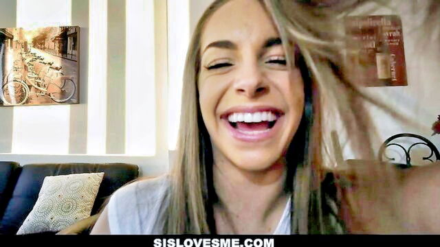 deep fucking, hot pov, lips around dick - cute stepsister blowjob scene
