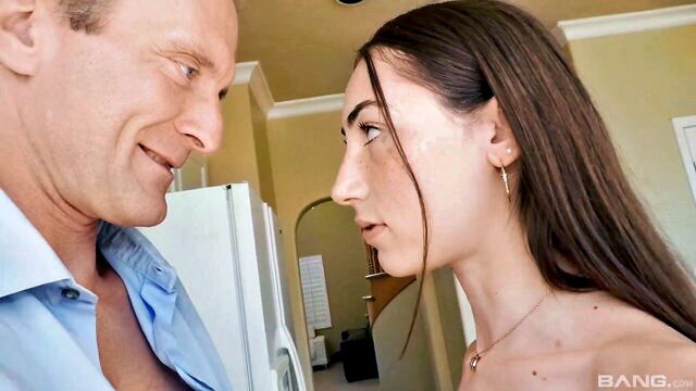 old and young, pussy licking, spread legs - slender brunette pussy licking