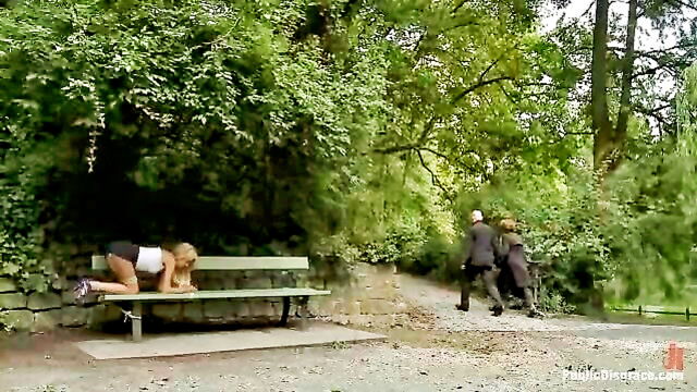 beautiful, bare, ass - public domination fuck on bench