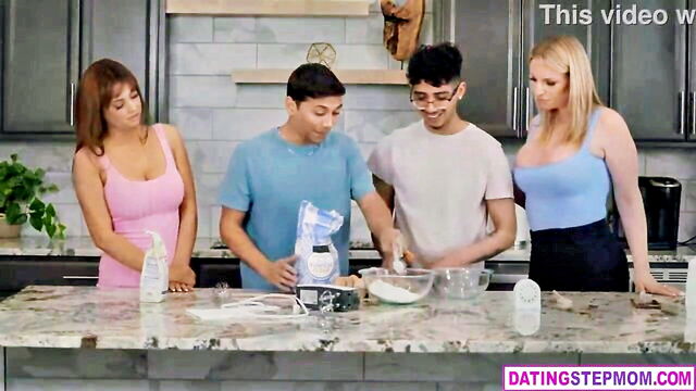 foursome, milf, group - stepmom massive tits group sex