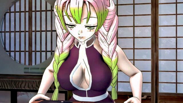 bright pupils, fringe, winking anus - mitsuri and nezuko fetish