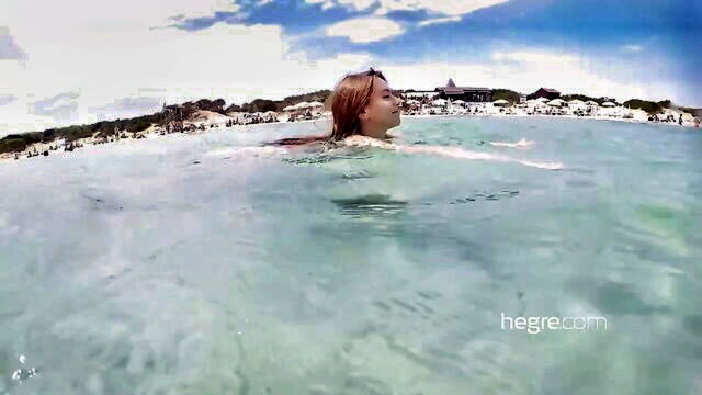 brunette, solo girl, naked on the beach - natural teen beach ibiza