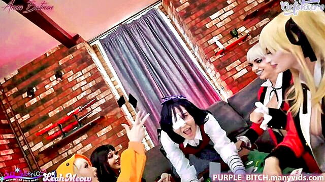 Purple Bitch - a creampie gangbang with five girls and two boys in a kakegurui themed cosplay lingerie