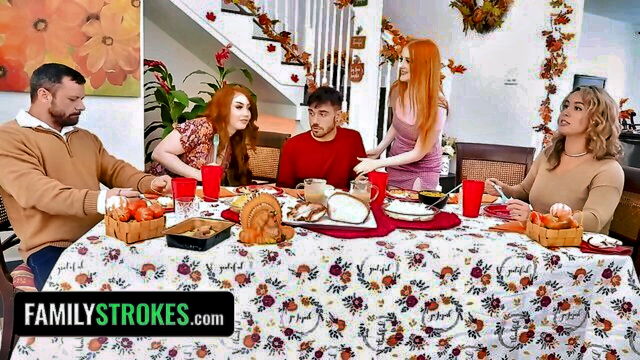 arietta adams, cherry fae - thanksgiving lunch threesome familystrokes
