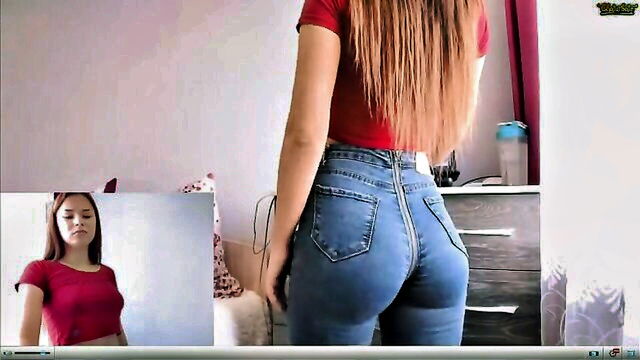 petite teen trying on tight jeans