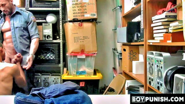 uniform, story, boypunish - black twink punished by security guard