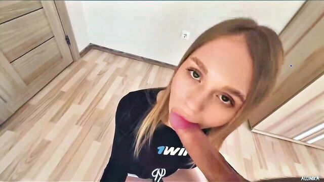 petite, socks, sexy dress - harsh blowjob with skinny girl