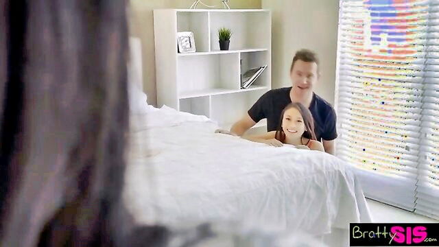 asian, oriental, big dick - valentine gave blowjob to her stepbrother