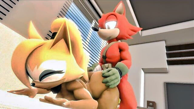 squatting on dildo, human on anthro, kitsunami the fennec (sonic) - studio34 tangle workout