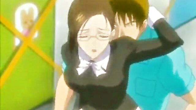 hentai milf, young man, fucked hard - shy secretary hentai sex