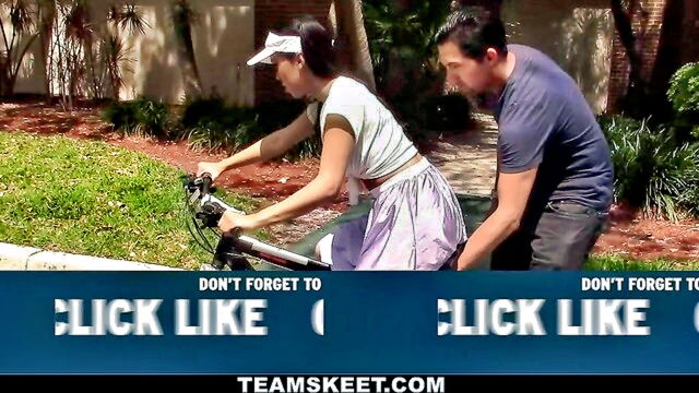 sporty, posing, cock riding - teaching blowjob and bike riding skills