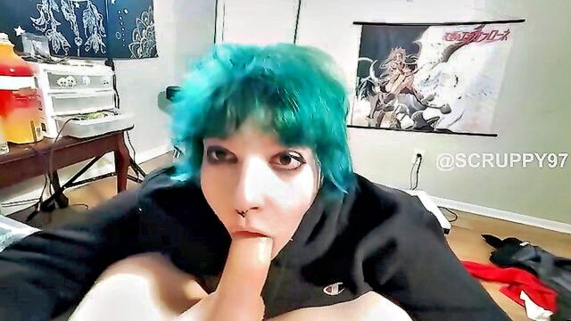 deepthroat, big natural tits, big tits - emo girl gets deepthroat facial