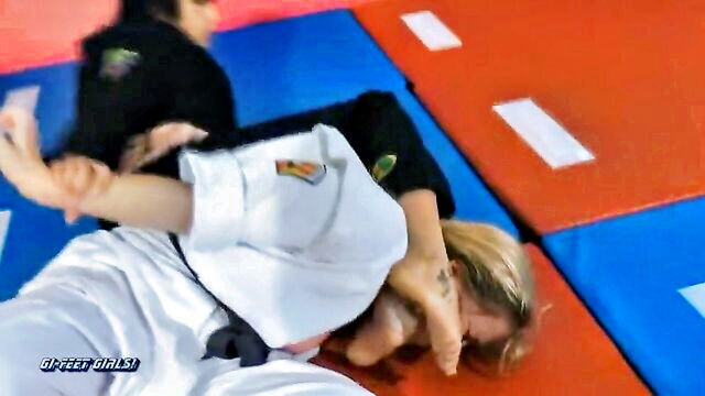 blonde, feet, japanese - karate techniques with japanese babe
