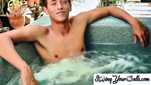 swingyourballs, big balls, fetish - hot jacuzzi cock stroke