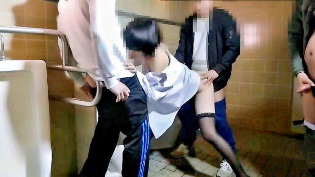 gangbang, stockings, pussy - japanese schoolgirl gangbang