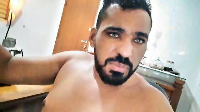 webcam, amateur, solo - bearded arab cock show