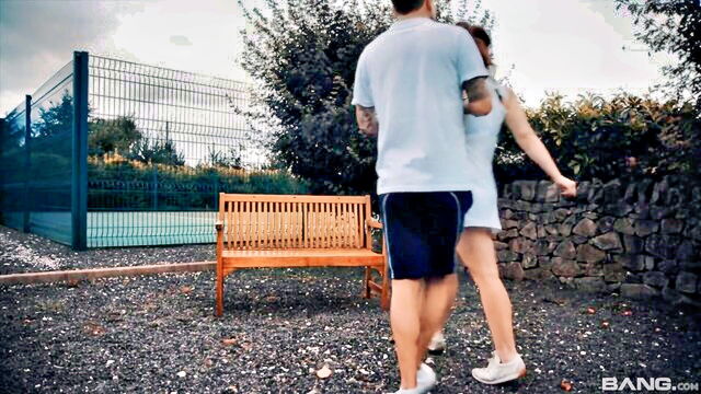 outdoor, tennis, brunette - sex lesson on the tennis court