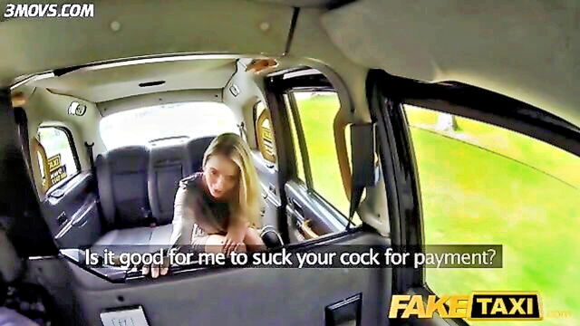 blonde, natural tits, petite - fake taxi blowjob scene