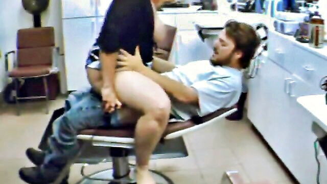 man, busty, woman - busty gal getting nailed in salon chair