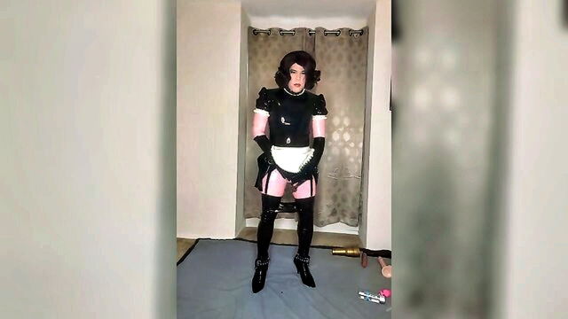 Sissy Candy Sparkle - latex catsuit maid fuck