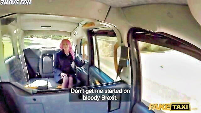 rough, monster cock, skinny - pink haired roxy lace gets fucked in fake taxi