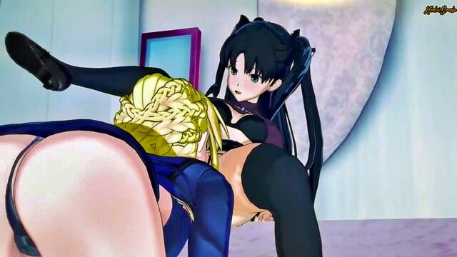 blonde, lesbians, licking - rin tohsaka lesbian
