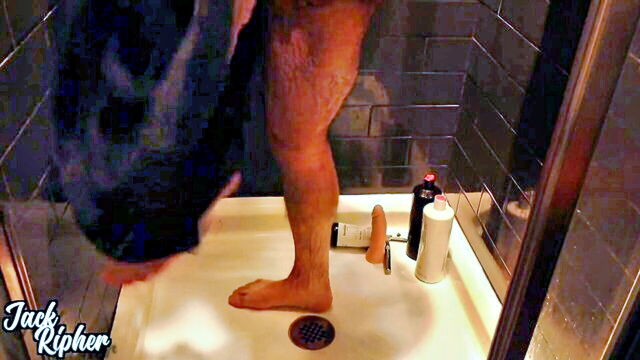 gay, uncut, shower - private bathroom solo jerkoff