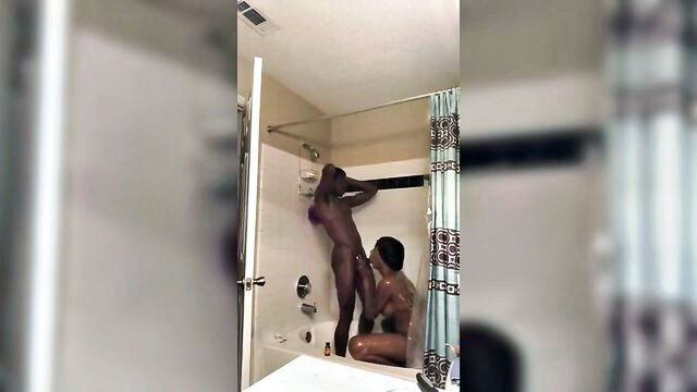 shower, bbc, big dick - blackmilf shower fuck