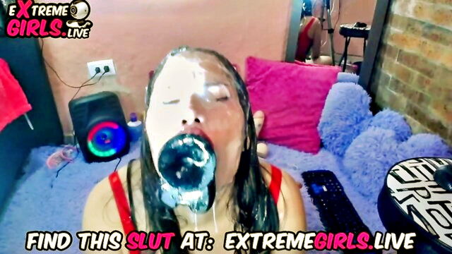 extreme girls, spit, girl deepthroat - camgirl saliva bath