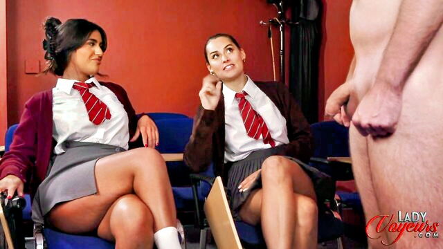 cfnm, student, ffm - two students getting fucked in uniforms