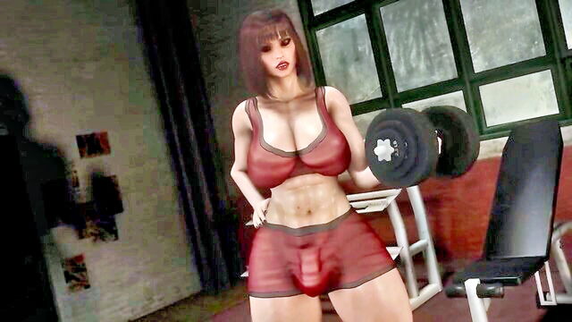 futanari, futa, animation - rose futas big dick workout