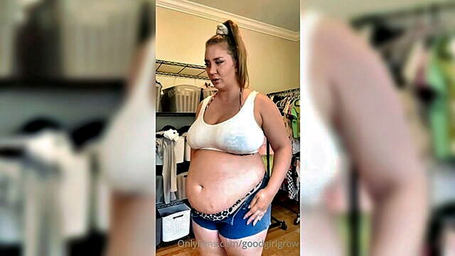 fetish, belly stuffing, bbw - fetish filled encounter with a woman struggling to climax