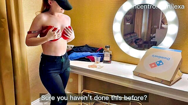 amateur couple, condom, blowjob - amateur couple enjoys pizza delivery girls sexual services   facial finish on a hot summer day