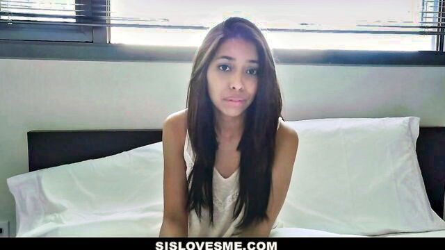 brunette babe, video pov scene, lips around dick - pov stepsister sex