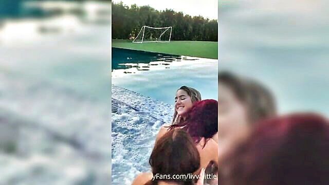 threesome, amateur, lesbian - loving ladies indulge in poolside pleasure