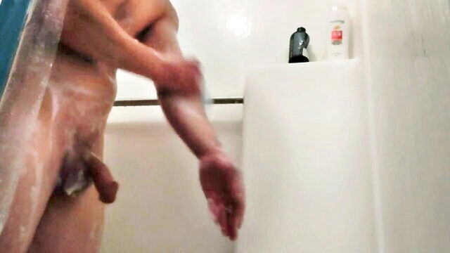 hard, gay big dick, gay cock - bathroom rod handjob