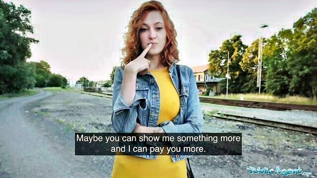 pov, redhead, public - public agent hot redhead