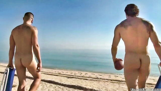public, outside, nude football - nude beach football hung guys