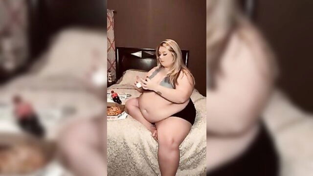 bbw, amateur, sex cam - giant belly licking webcam show