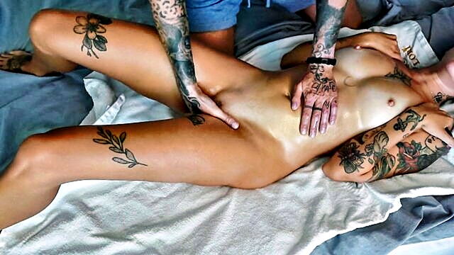 big ass, ass fingering, cum on stomach - three orgasms in a hot massage room with a stunning tanned amateur