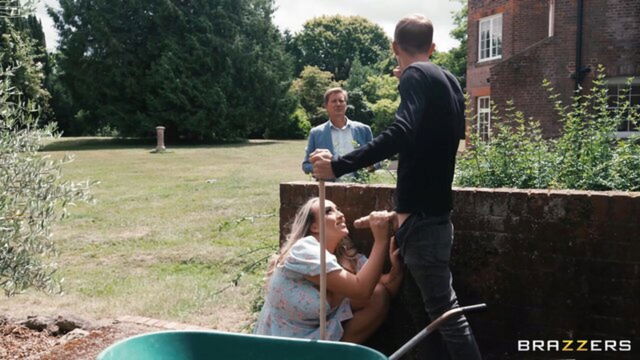 brazilian blonde sex in the garden