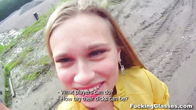 coed, natural, cumshots - blonde babe in public pov