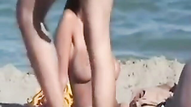nude beach, amateur, beach - enormous boobs on mature woman