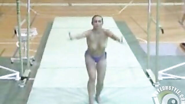 gymnast, robe, topless - gymnast topless uneven bars routine