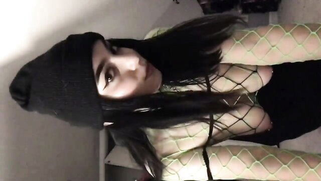 schoolgirl, big tits, big natural tits - pierced nipples masturbating solo