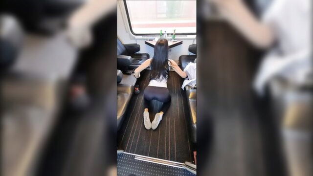 hot leggings train fuck