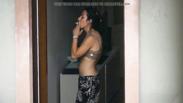 bra, amateur voyeur, balcony - voyeur neighbor smokes balcony